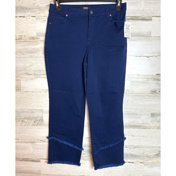 Dennis by Dennis Basso Women’s 6 Navy Blue Straight Crop Twill Pant Fray Hem NWT - Picture 3 of 8